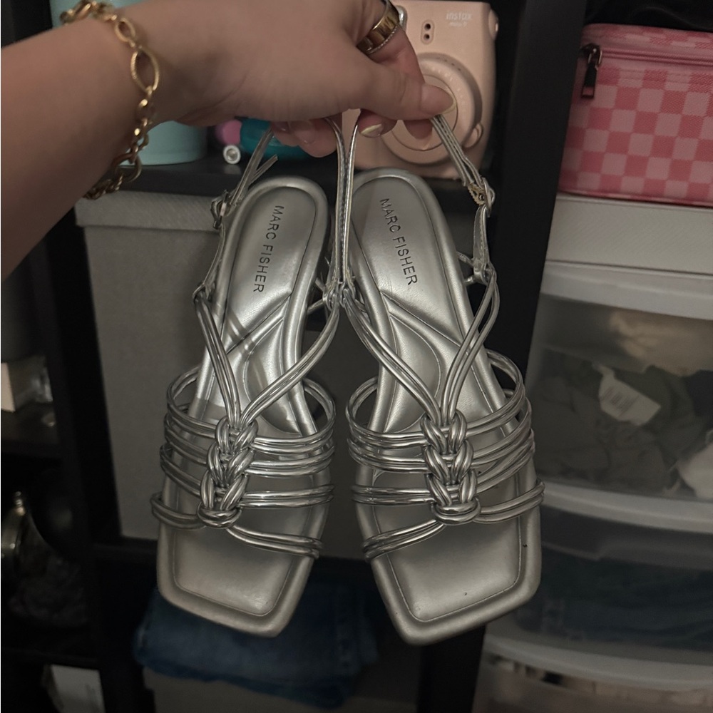 Marc Fisher Metallic Silver Women's Sandals